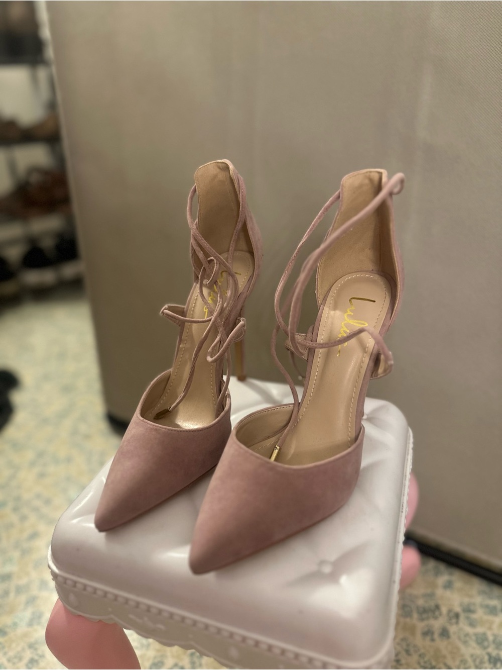 Lulu's Dusty Rose Pointed-Toe Lace-Up Heels NWOT